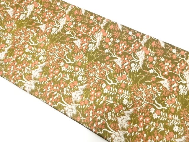 JAPANESE KIMONO / ANTIQUE NAGOYA OBI / WOVEN FLOWERS & GRASS